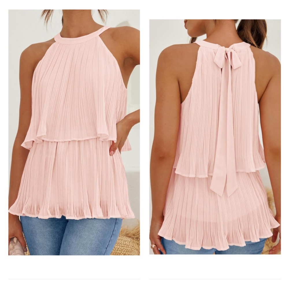 Halter Tank Tops Sleeveless Ruffle Tiered Layered Chiffon Flowy Blouse Shirts